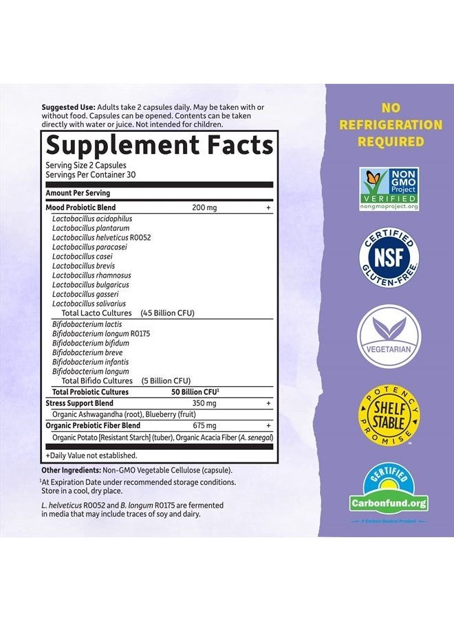 Garden of Life - Dr. Formulated Probiotics Mood+ Acidophilus Probiotic Supplement - Promotes Emotional Well-Being, Relaxation and Digestive Balance - Ashwagandha for Stress Management, 60 Veggie Caps - Image 1