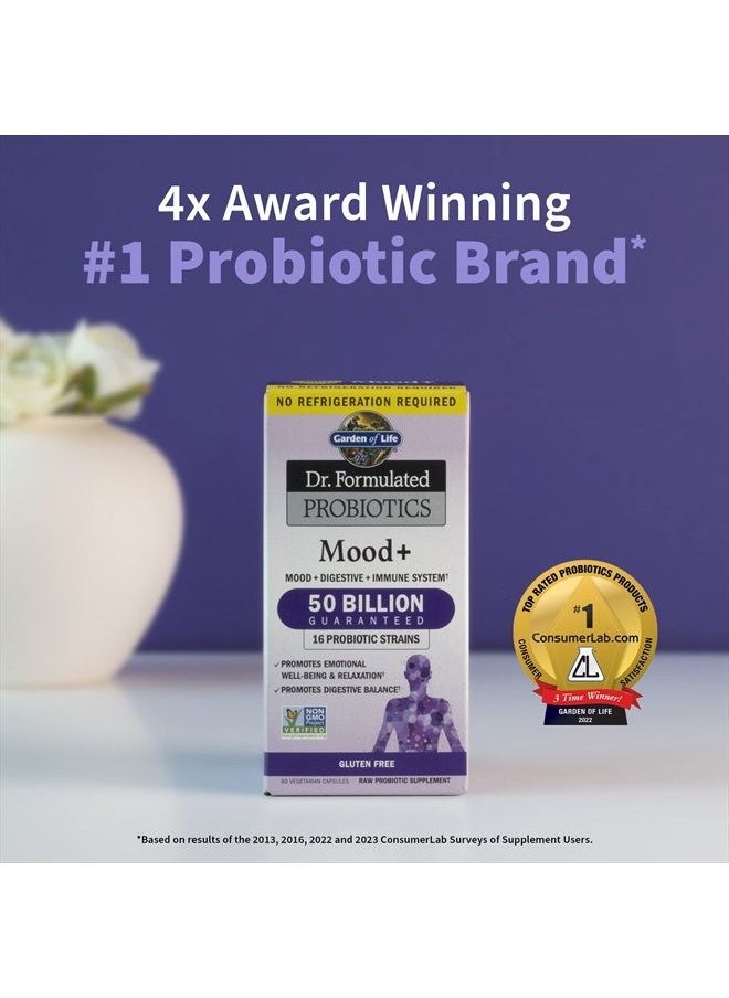 Garden of Life - Dr. Formulated Probiotics Mood+ Acidophilus Probiotic Supplement - Promotes Emotional Well-Being, Relaxation and Digestive Balance - Ashwagandha for Stress Management, 60 Veggie Caps - Image 1