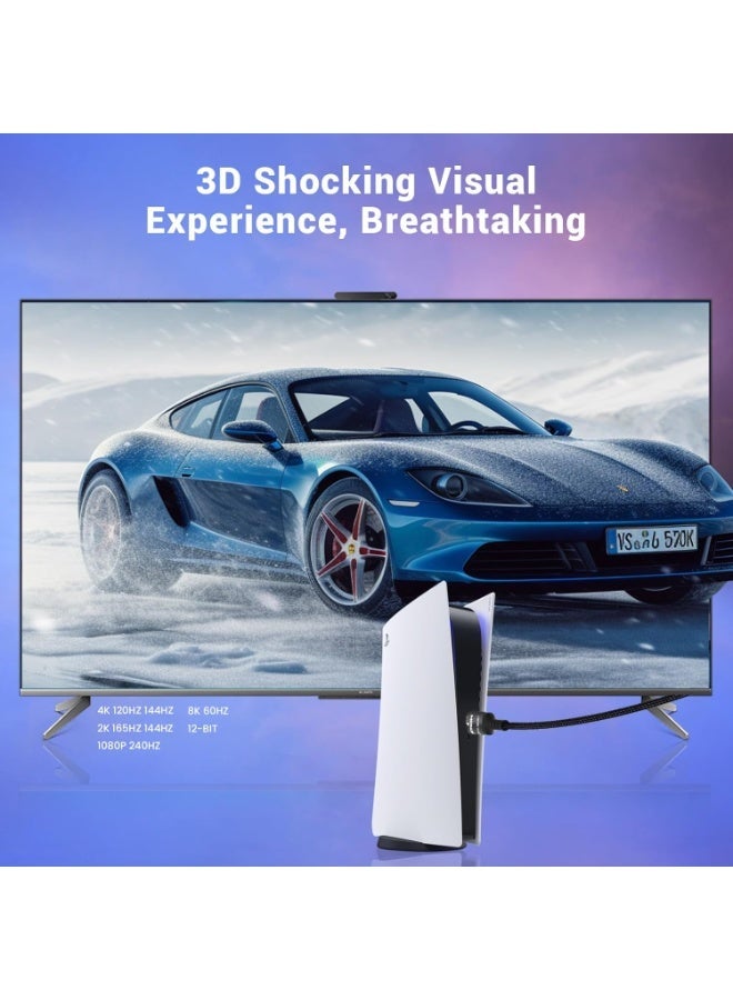 كابل HDMI 8K و4K بطول 20 متر – سرعة 48Gbps، يدعم 4K@120Hz/144Hz و8K@60Hz، eARC، HDR ديناميكي، متوافق مع البلايستيشن، الإكس بوكس والشاشات - Image 3