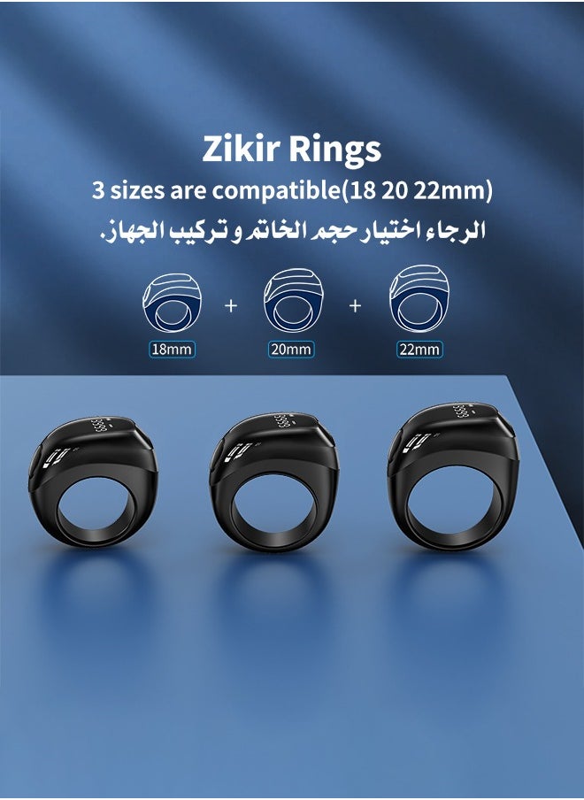 بيستيس  حلقات الذكر الذكية، عداد أصابع إلكتروني ذكي بشاشة OLED بثلاثة أحجام قابلة للاستبدال (18/20/22 مم) يدعم التطبيق حلقات تذكير الصلاة الرقمية، عداد التسبيح وحلقات الذكر  - Image 2