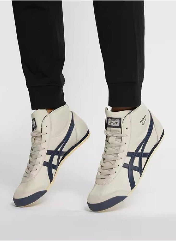Onitsuka Tiger حذاء رياضي مكسيكو ميد رانر عالي الجودة باللون البيج/الأزرق الداكن  - Image 2