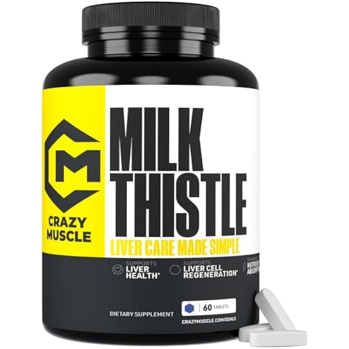 Crazy Muscle Milk Thistle Matrix, Milk Thistle Seed Extract (80%) – 175 mg per Tablet for Liver Function, Health & Detox, Cleansing Formula for Metabolism, Supports Healthy Diet, 60 Servings, Pills - Image 1