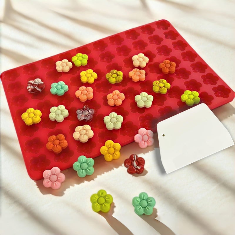 Tadonyny Small Flower Candy Molds Silicone Chocolate Gummy Molds, Blossom Silicone Fondant Cake Mold Mint Molds with Scraper (flower) - Image 3
