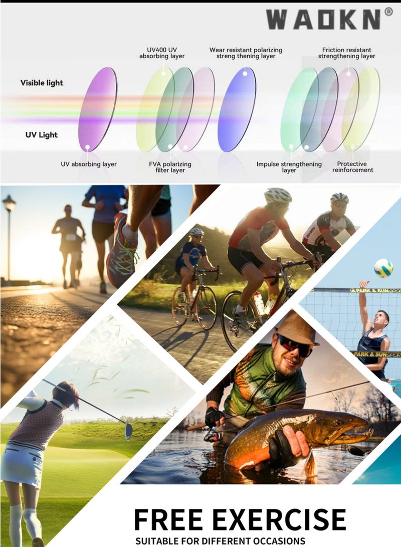WAOKN Sports Polarized Sunglasses for Men Women Cycling Driving Fishing 100% UV Protection,Sports Trendy Sunglasses,for Men Womens Sunglasses Polarized UV Protection Non-Slip, for Driving Cycling Running - Image 3