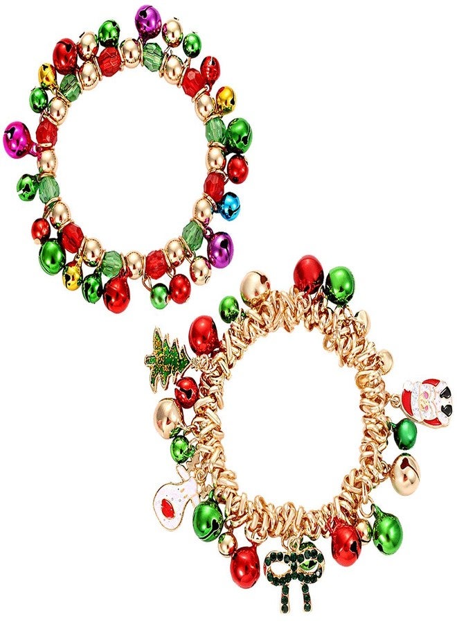 PHALIN Christmas Bracelets Set X-Mas Jingle Bells Charm Bracelets for Women Beaded Stretch Bracelet (Style B) - Image 1