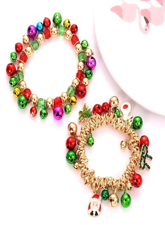 PHALIN Christmas Bracelets Set X-Mas Jingle Bells Charm Bracelets for Women Beaded Stretch Bracelet (Style B) - Image 2