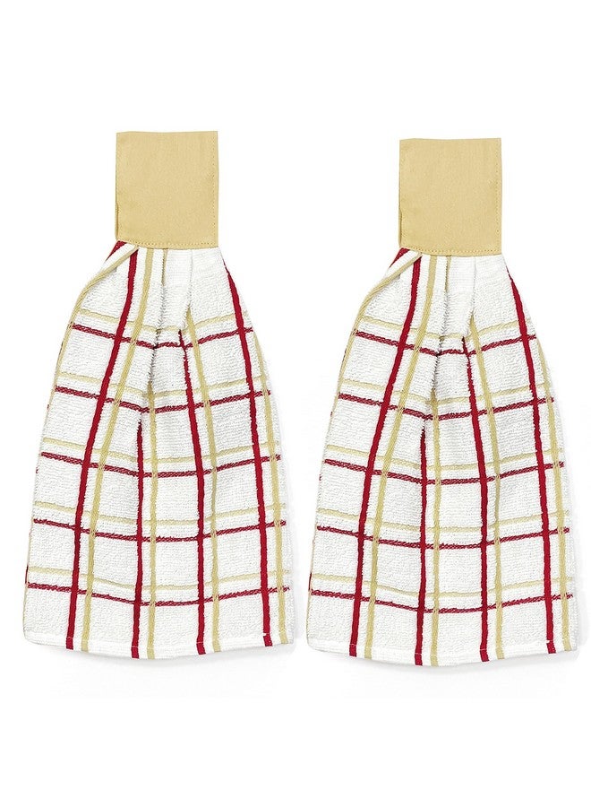 كوفوت مجموعة من منشفتين معلقتين من القطن من كوفوت | تتضمن منشفتين معلقتين مثبتتين بخطاف وحلقة (بني منقوش وأحمر) - Image 1