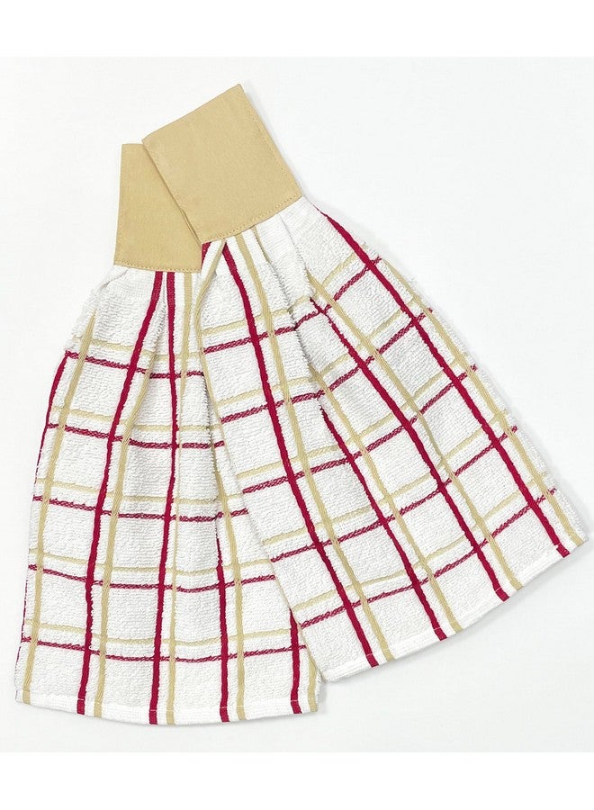 كوفوت مجموعة من منشفتين معلقتين من القطن من كوفوت | تتضمن منشفتين معلقتين مثبتتين بخطاف وحلقة (بني منقوش وأحمر) - Image 3