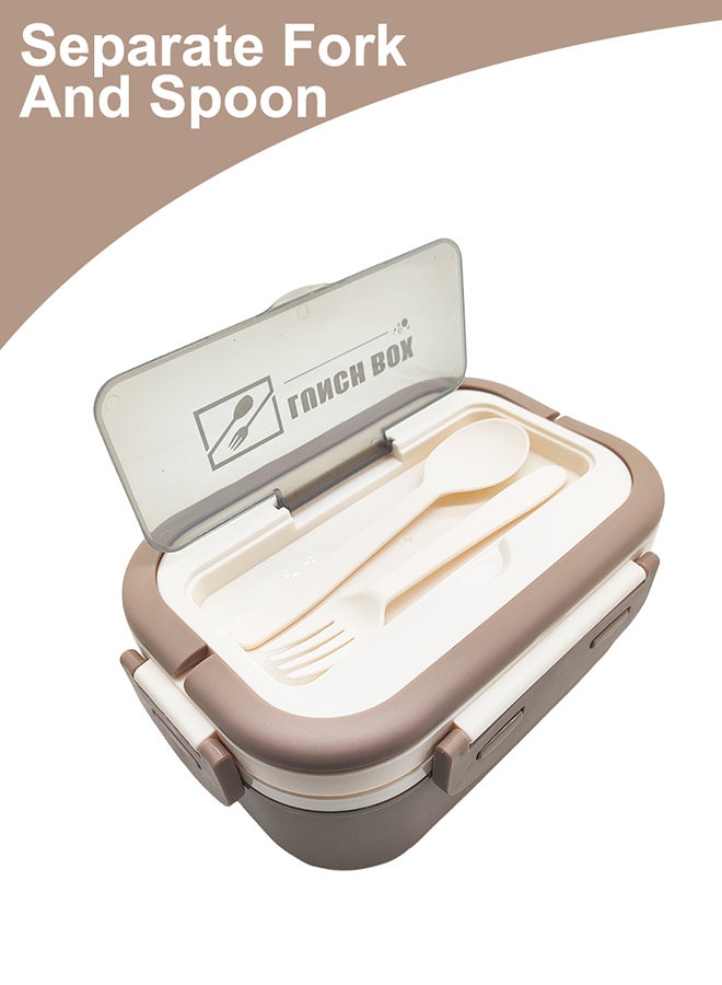 Noon East Lunch Box, 1650ml, Portable, Leak Proof wity Clips Lock, Handle and Cutlery Set - Beige  - Image 3
