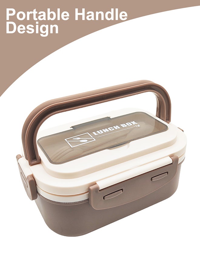 Noon East Lunch Box, 1650ml, Portable, Leak Proof wity Clips Lock, Handle and Cutlery Set - Beige  - Image 4