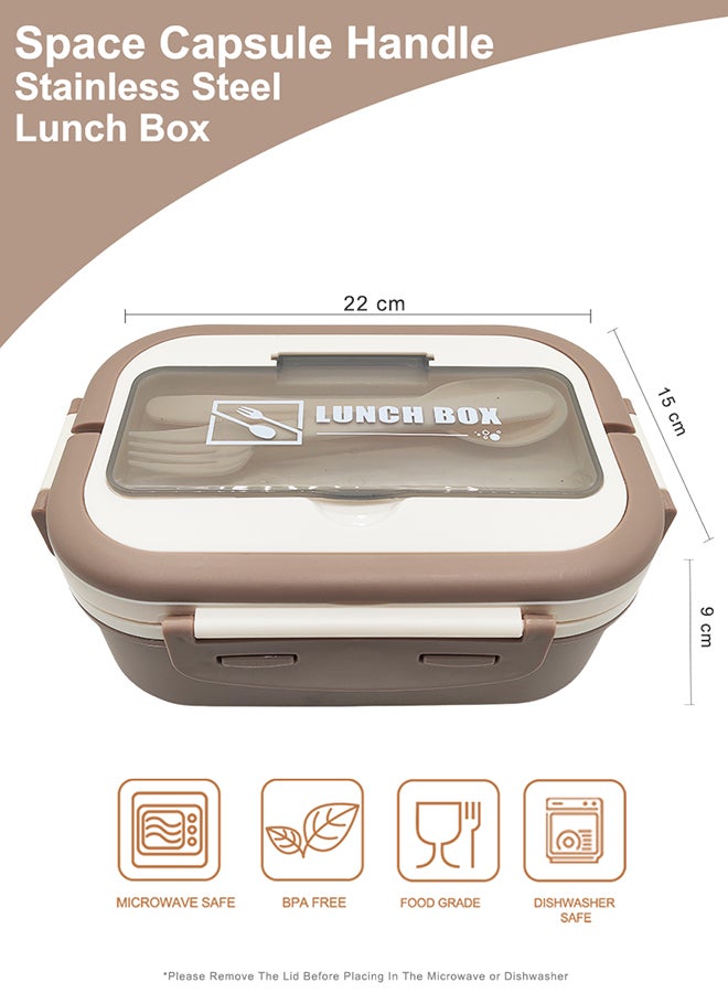 Noon East Lunch Box, 1650ml, Portable, Leak Proof wity Clips Lock, Handle and Cutlery Set - Beige  - Image 2