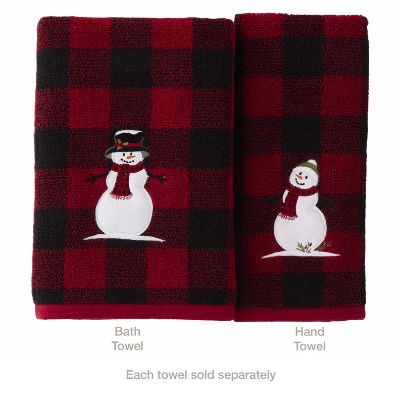 SKL Home Christmas/Gift Woodland Winter Snowman Bath Towel, Red - Image 2