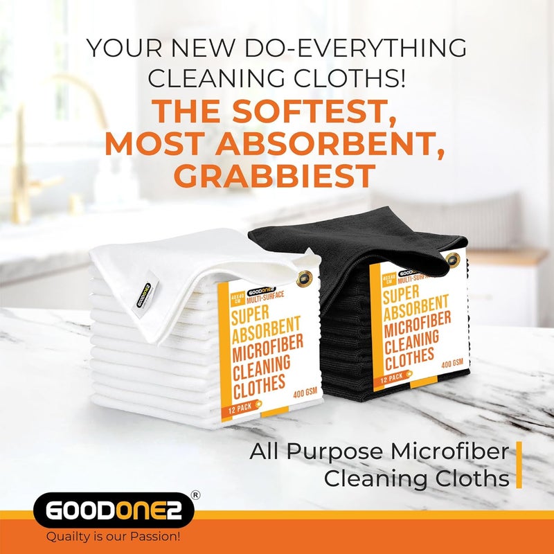 GOODONE2 12 Pack Microfiber Cleaning Cloth | Size 40x40cm | Thickness 400gsm | All Purpose Microfiber Towels - Clean, Dust, Polish, Scrub, Absorbent (White 12 Pack) - Image 3