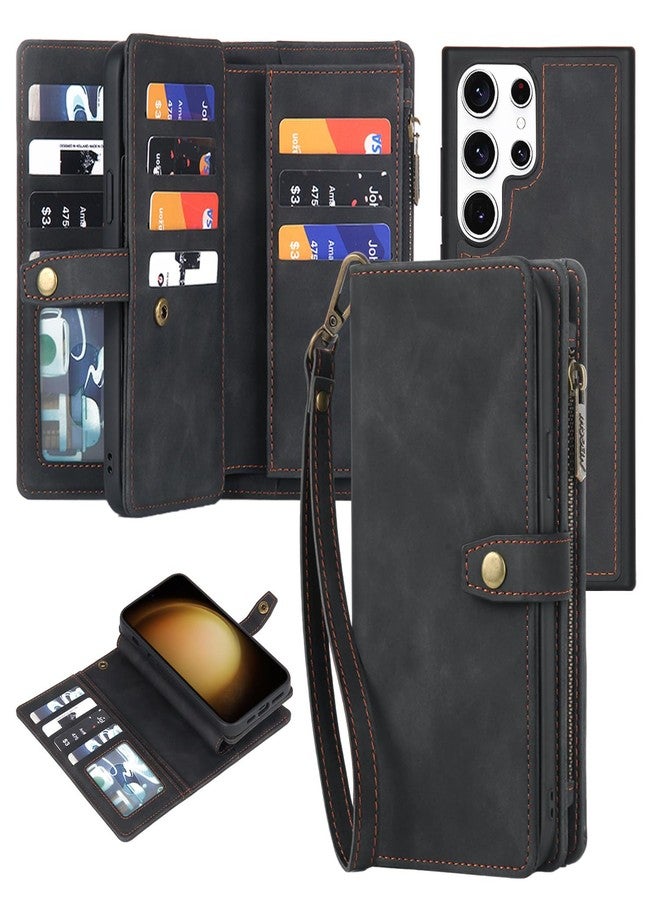 TwoHead for Samsung Galaxy S23 Ultra Wallet Case with Card Holder & Detachable Magnetic Phone Case for S23 Ultra 6.8 in PU Leather Shockproof Protective Phone Case (Dream Black) - Image 1