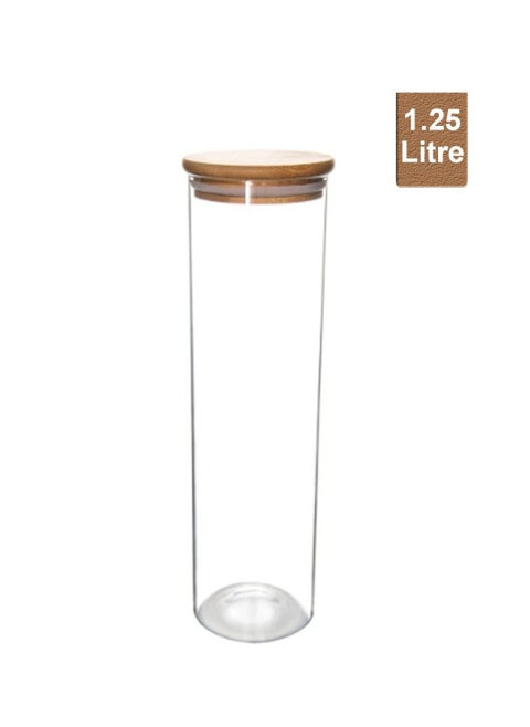 Honey Bee 1.25 Liter Multipurpose Airtight Tall Round Glass with Bamboo Lid For Kitchen & Pantry