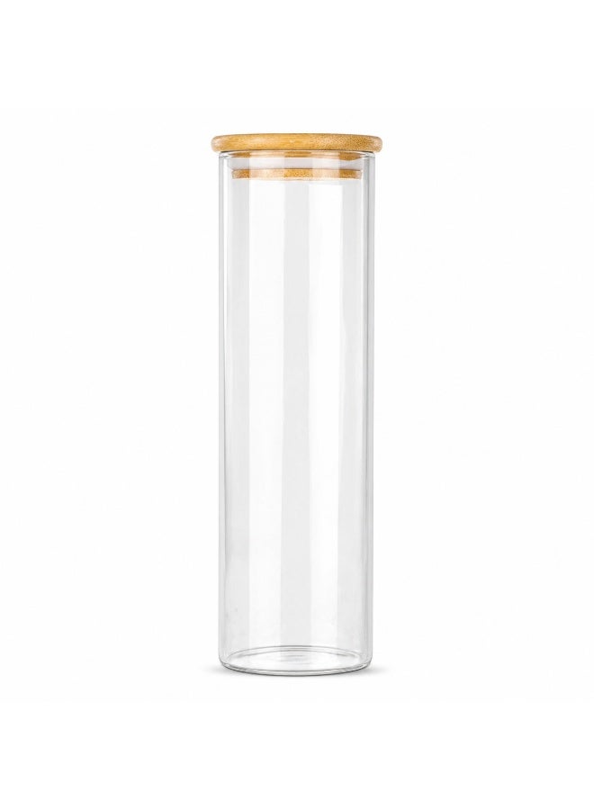 Honey Bee 1.25L Tall Round Glass Storage Jar with Bamboo Lid Airtight Food Container Clear Glass Canister for Kitchen Pantry Storage Coffee Tea Sugar Snacks Organizer - Image 1