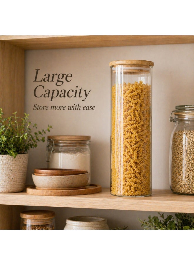 Honey Bee 1.25L Tall Round Glass Storage Jar with Bamboo Lid Airtight Food Container Clear Glass Canister for Kitchen Pantry Storage Coffee Tea Sugar Snacks Organizer - Image 5