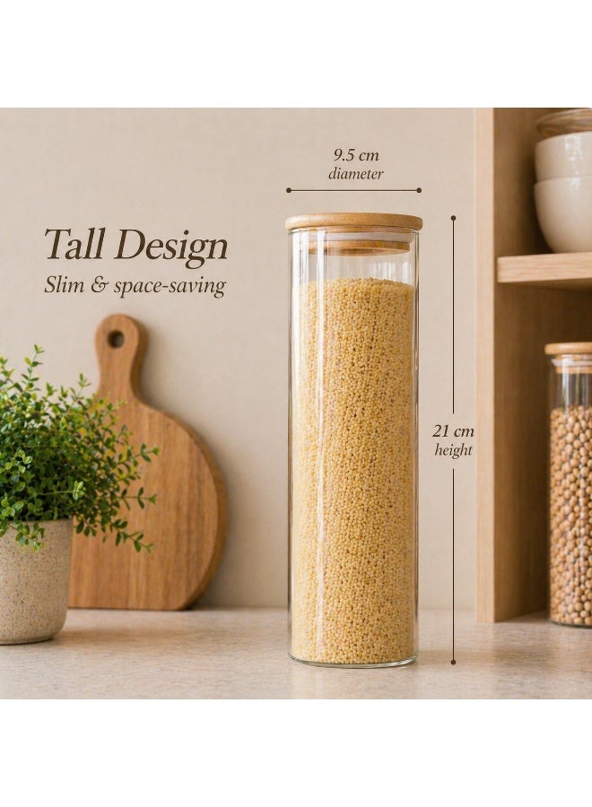 Honey Bee 1.25L Tall Round Glass Storage Jar with Bamboo Lid Airtight Food Container Clear Glass Canister for Kitchen Pantry Storage Coffee Tea Sugar Snacks Organizer - Image 2