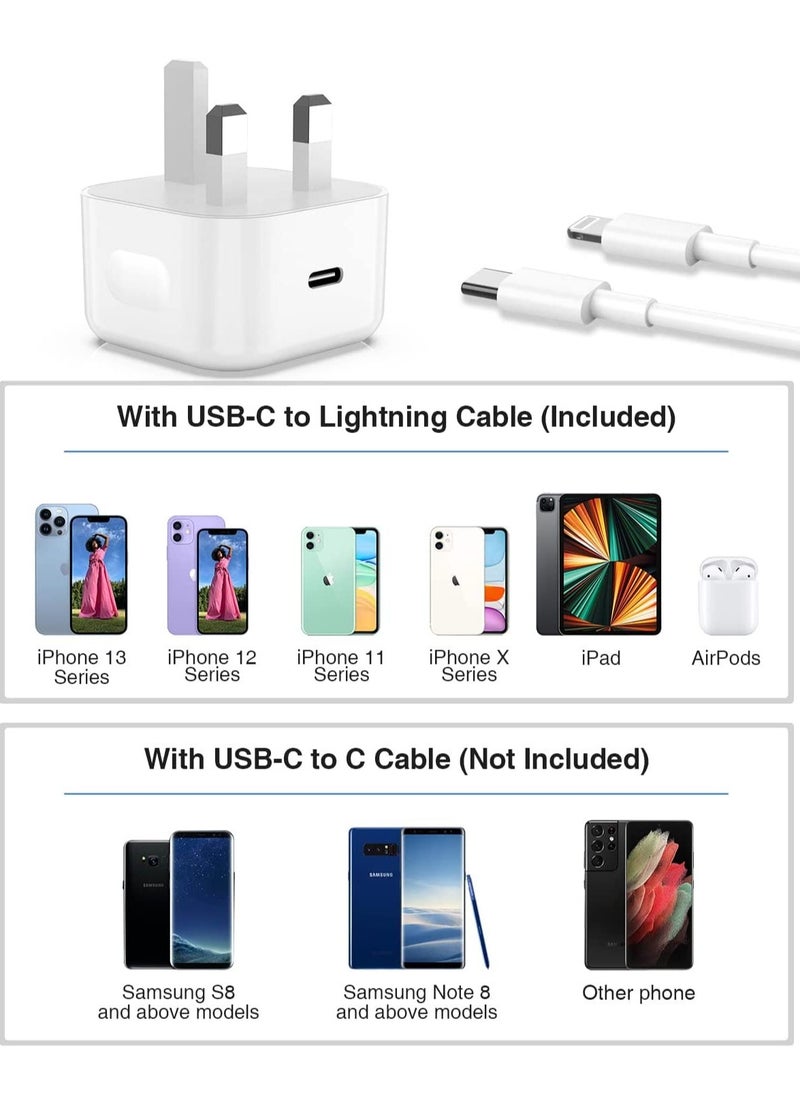 ELTRAZONE - iPhone 13 Charger Plug and Cable, 20W USB C Plug with USB C Lightning Cable, USB C Apple Lightning Cable and iPhone Plug uk Charger for iPhone 13 Pro Max/12/12Mini/11/XR/XS/X/8 - Image 1