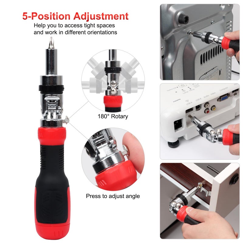 Sharden Ratcheting Screwdriver 13-In-1 Multibit Screwdriver All In One Screwdriver Set With Phillips  Flat Head  Torx Security  Hex  Robertson  180 Degree Pivoting Adjustable Angled Screw Driver Set - Image 3