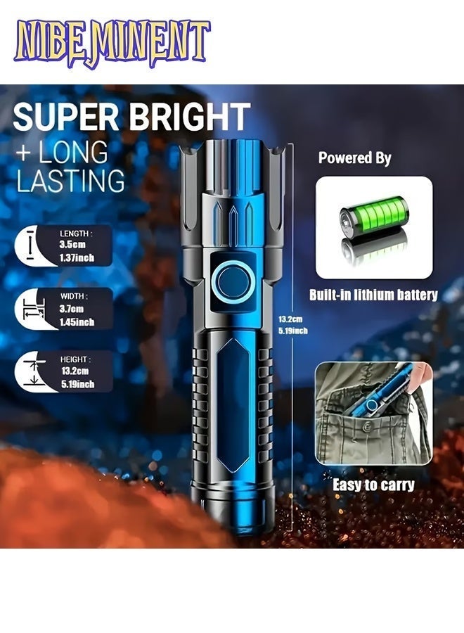 نيبمينينت مجموعة من 2 مصباح يدوي LED قابل للشحن، مصباح صغير فائق السطوع بلمعان 1000 لومن بضوء قابل للتكبير والتصغير، مصباح يدوي محمول من مادة ABS بـ 3 أوضاع، مصباح صغير مقاوم للماء للتخييم والمشي لمسافات طويلة وركوب الدراجات والطوارئ المنزلية - Image 4