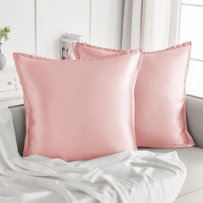 Vielit Set of 2 Satin Cushion Covers 65 x 65 cm with Zip, Soft Like a Silk Pillowcase, Like Silk Pillowcase Suitable for Curly Hair, Satin Pillowcase Pillowcases Peach Pink Cushion Cover - Image 5