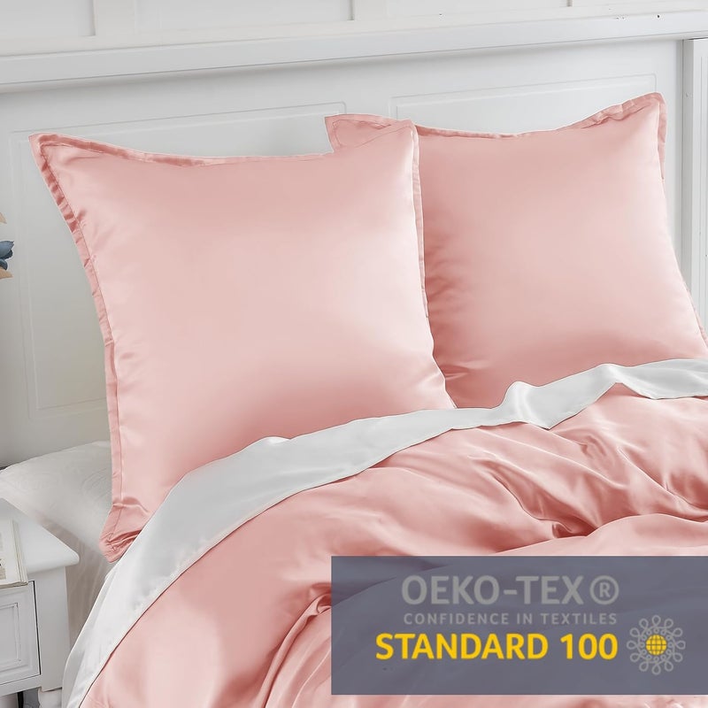 Vielit Set of 2 Satin Cushion Covers 65 x 65 cm with Zip, Soft Like a Silk Pillowcase, Like Silk Pillowcase Suitable for Curly Hair, Satin Pillowcase Pillowcases Peach Pink Cushion Cover - Image 3