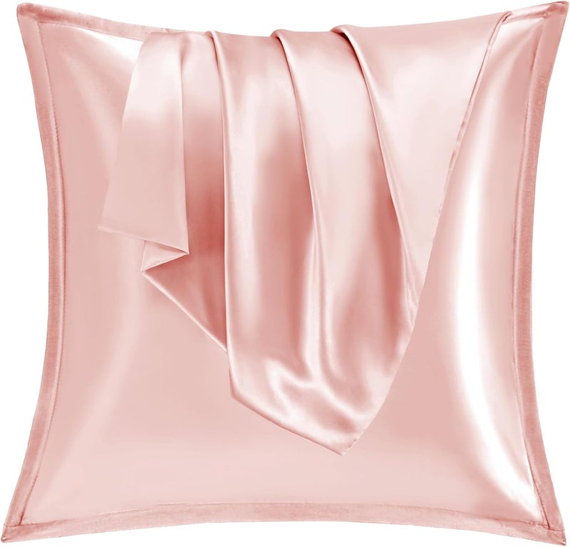Vielit Set of 2 Satin Cushion Covers 65 x 65 cm with Zip, Soft Like a Silk Pillowcase, Like Silk Pillowcase Suitable for Curly Hair, Satin Pillowcase Pillowcases Peach Pink Cushion Cover - Image 1