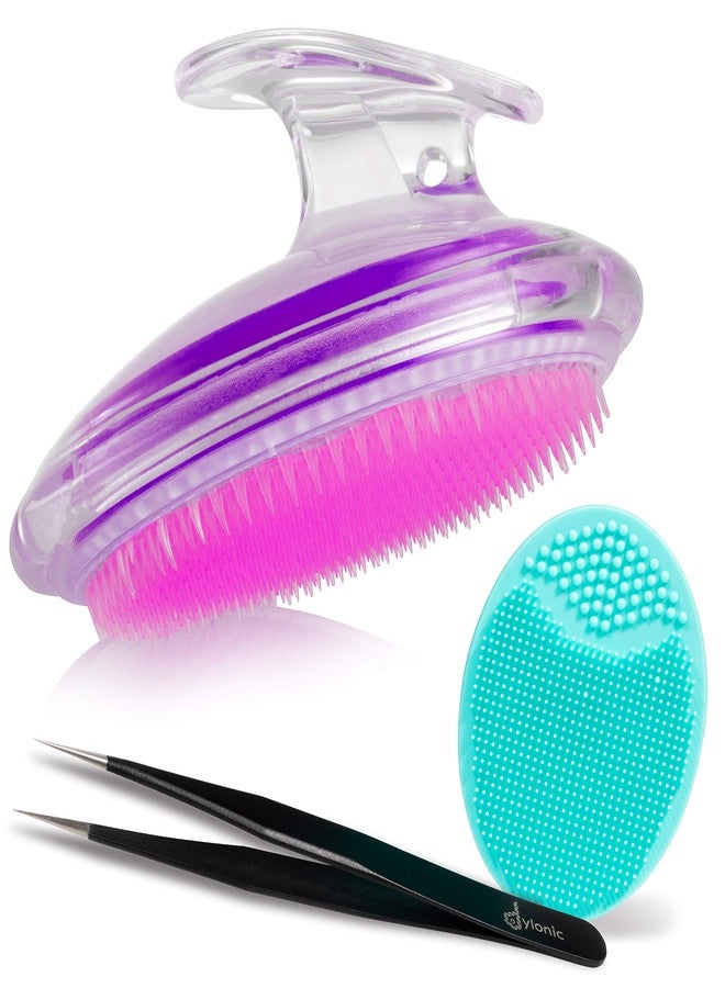Dylonic 3pk Exfoliating Brush and Precision Tweezers for Ingrown Hair Treatment for Bikini Area, Razor Bumps Shaving Irritation - Silicone Scrubbers Gift Set, Body + Face Skin Exfoliator Brush - Image 1