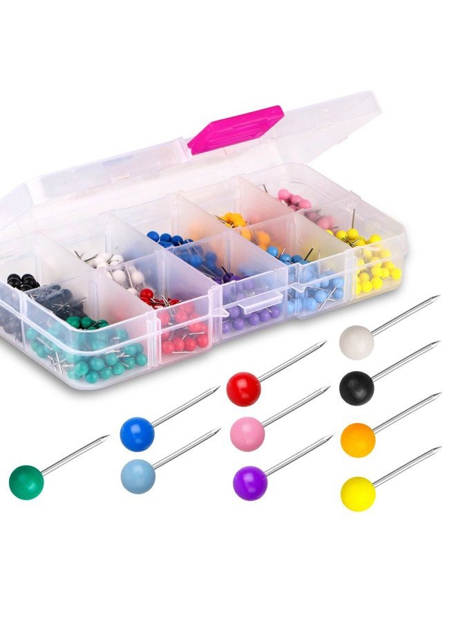 Yalis Push Pins 600-count Map Tacks Marking Pins 1/8-Inch Plastic Beads Head, 10 Assorted Colors - Image 1