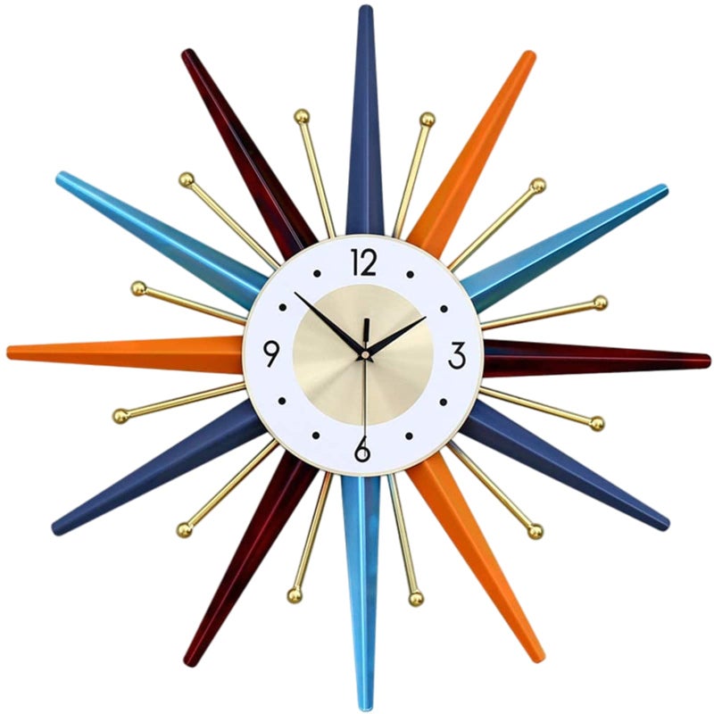 Vctrqov Large Wall Clock 31 Inch Modern Wall Clock Starburst MidCentury Modern Decor NonTicking Battery Operated Colorful Clock Home Decorations for Living Room Bedroom Kitchen Office
