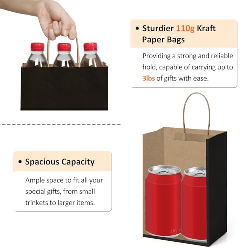 BagDream Kraft Paper Bags 25Pcs 5.25x3x8 Inches Small Paper Gift Bags with Handles Bulk for Party Favor, Retail, Merchandise, Black Gift Sacks - Image 3