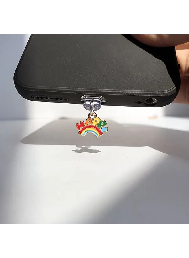 1 New Happy Rainbow Phone Dust Plug Multi Purpose Protector For iPhone 6 To 14 Pro Max - Image 1