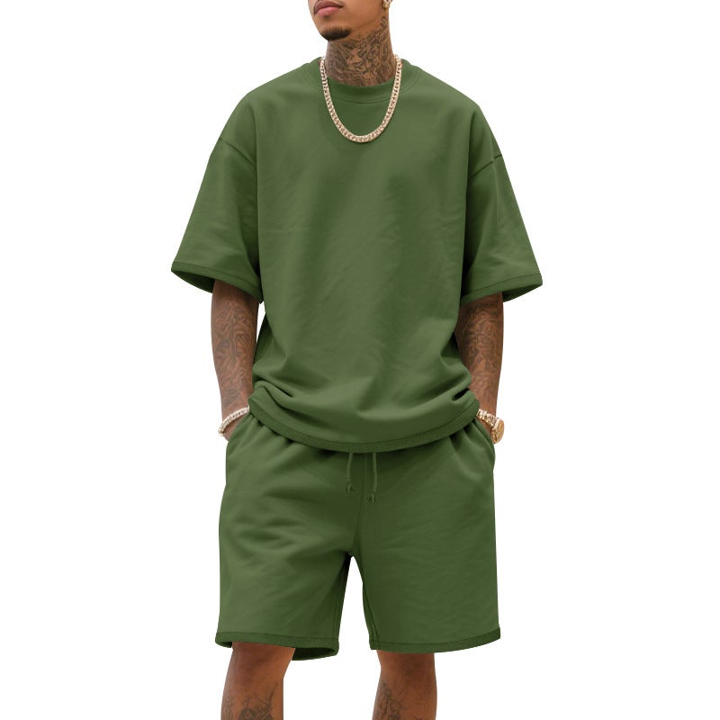 and Men''s Summer Loose Heavy Loose Trap High Street Fashion Hip Hop Sports Short Sleeve Shorts suit - Image 1
