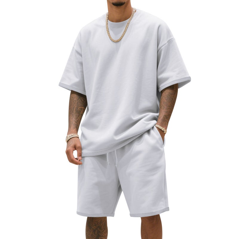 and Men''s Summer Loose Heavy Loose Trap High Street Fashion Hip Hop Sports Short Sleeve Shorts suit - Image 5