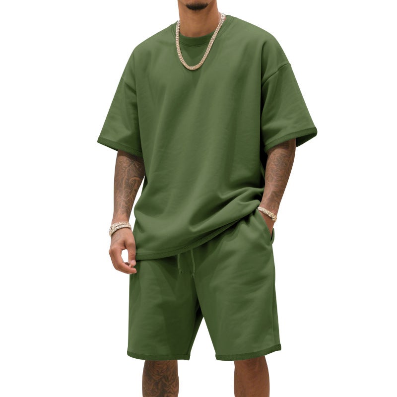 and Men''s Summer Loose Heavy Loose Trap High Street Fashion Hip Hop Sports Short Sleeve Shorts suit - Image 4