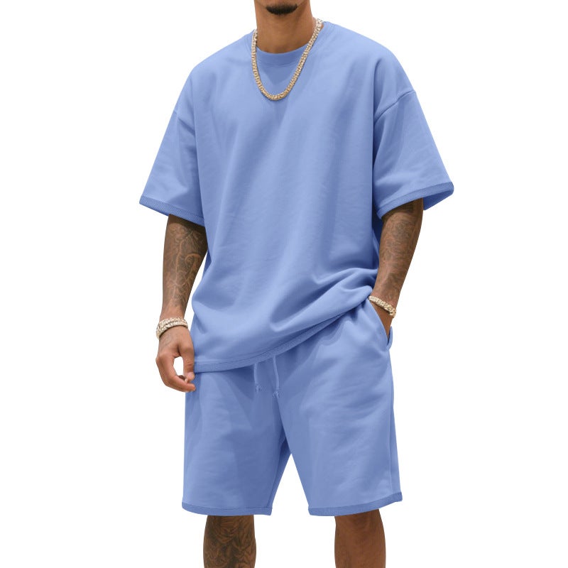 and Men''s Summer Loose Heavy Loose Trap High Street Fashion Hip Hop Sports Short Sleeve Shorts suit - Image 3