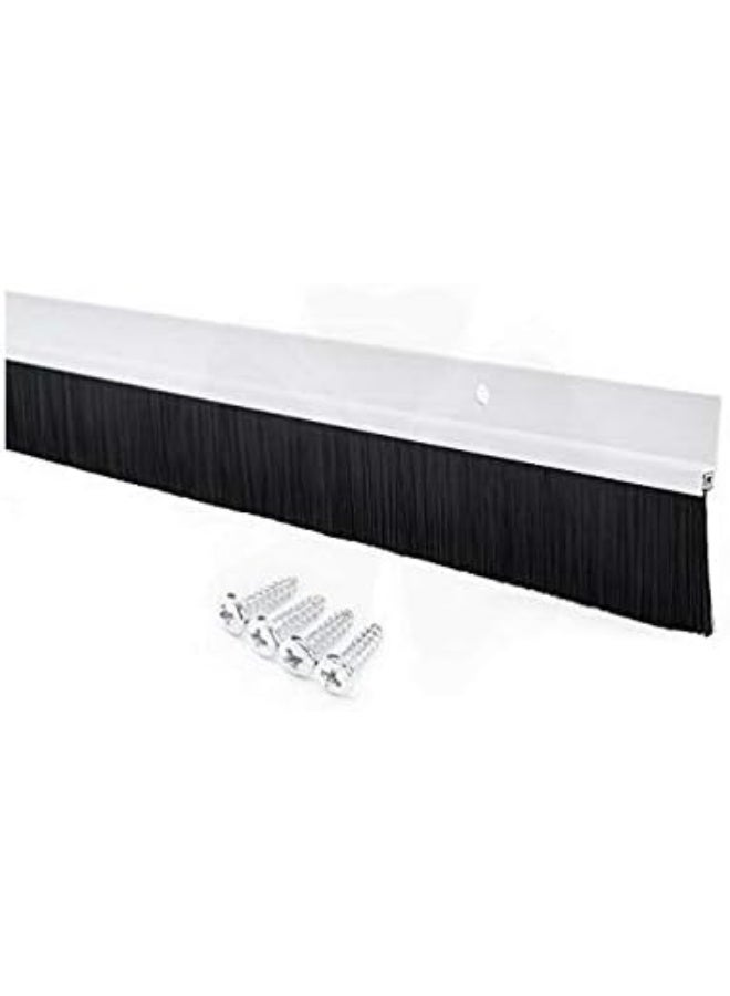 NJM 100cm 1 Metre Length White Door Bottom Brush Seal Insect Dust Protection with 4 Pieces Screws - Image 1