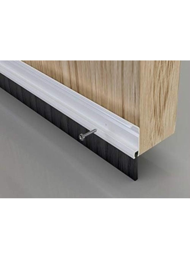 NJM 100cm 1 Metre Length White Door Bottom Brush Seal Insect Dust Protection with 4 Pieces Screws - Image 3