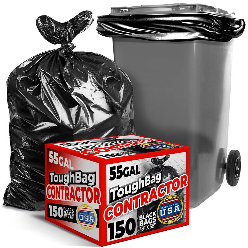 ToughBag 55-60 Gallon Heavy Duty Trash Bags - 150 Count, Large Black Garbage Bags - Made in USA - Image 1