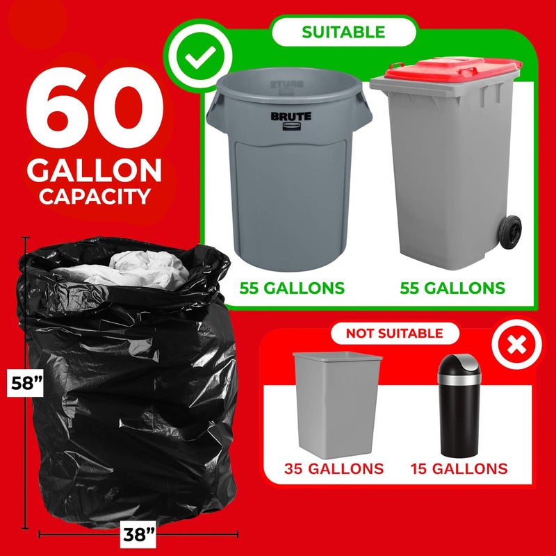 ToughBag 55-60 Gallon Heavy Duty Trash Bags - 150 Count, Large Black Garbage Bags - Made in USA - Image 2