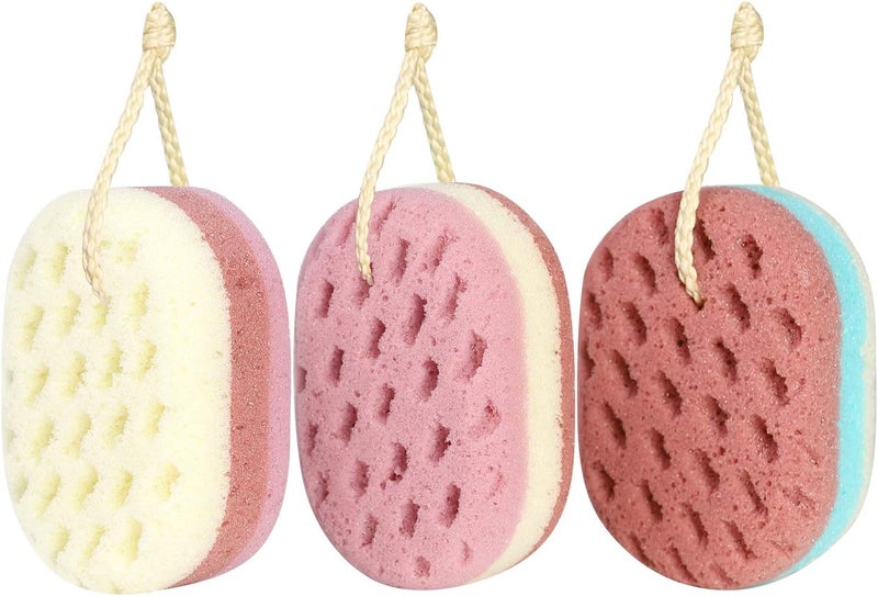 KECUCO 3 Pcs Bath Sponge for Women, Men, Adults, Kids. Sponge Loofah Body Scrubber Shower Sponge for Body Wash Bathroom, Body Sponge Bathing Accessories(Small Sizes) - Image 1