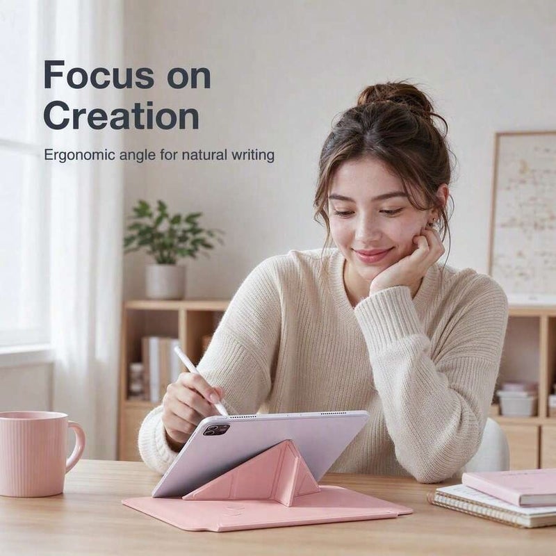 Shein 1Pc Solid Pink Geometric Folding Bracket for iPad Pro 13/11/12.9 & iPad Air 13/11 - Adjustable Multi-Angle Stand, Invisible Flip Style Tablet Cover - Image 5