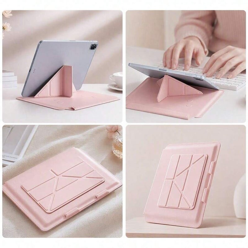 Shein 1Pc Solid Pink Geometric Folding Bracket for iPad Pro 13/11/12.9 & iPad Air 13/11 - Adjustable Multi-Angle Stand, Invisible Flip Style Tablet Cover - Image 1
