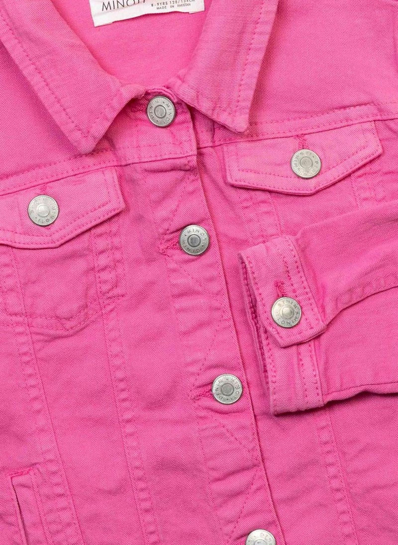 MINOTI Kids Girls Denim Jacket with Chest Pockets and Buttons  - Image 3