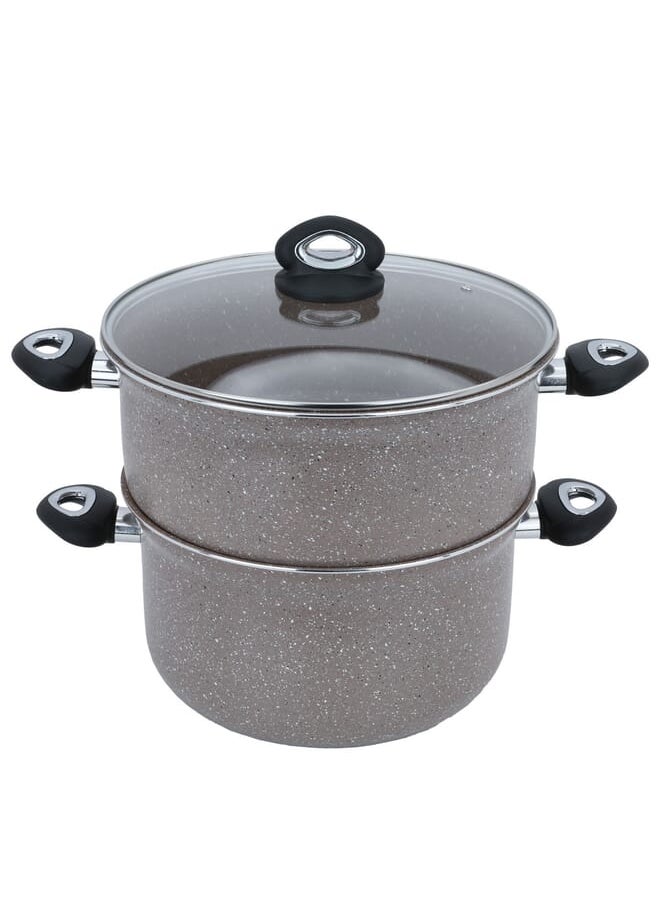 Alsaif Gallery Steam Cooker Granite Brown Glass Lid 2 Pieces 30 Cm 