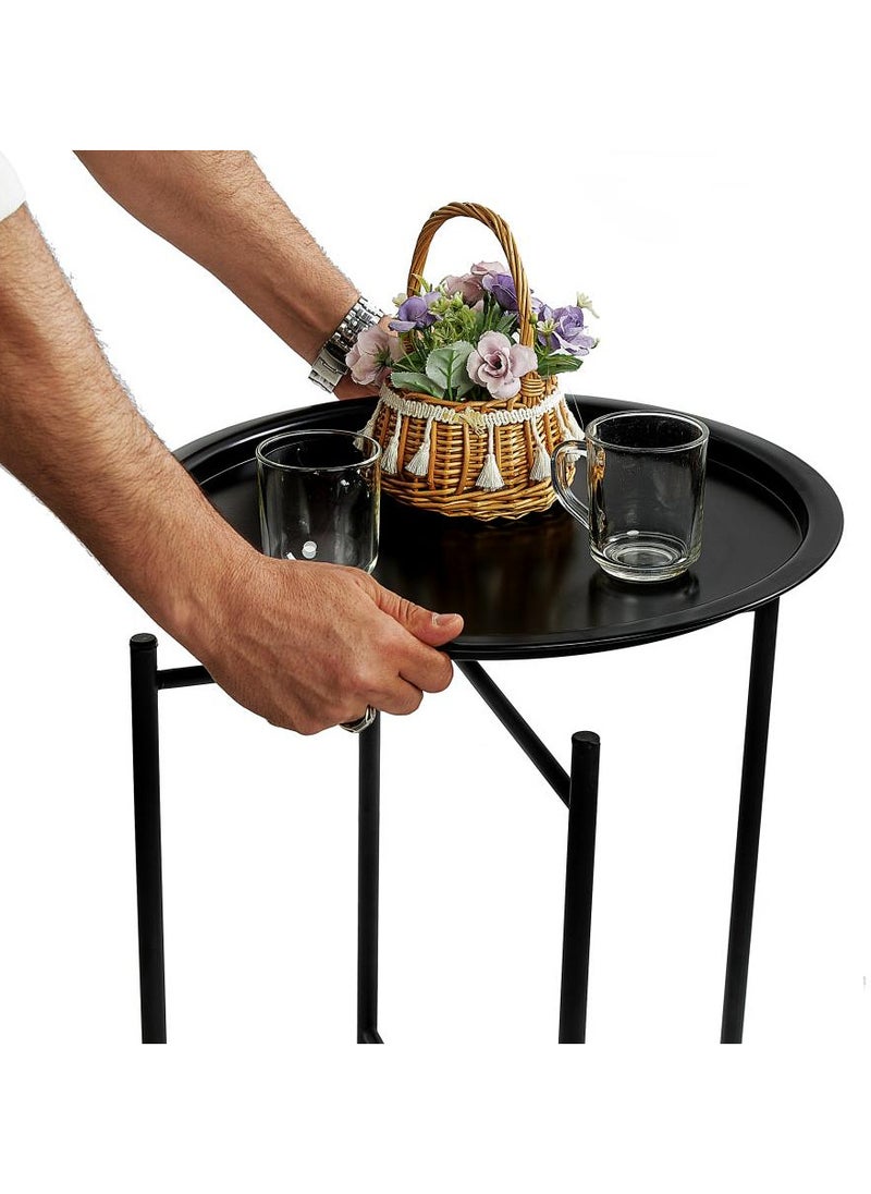FOLDABLE METAL TABLE CONSISTS OF ROUND TRAY AND BLACK STAND FOR THE LIVING ROOM (DIAMETER 46CM, HEIGHT 51CM) WHITE COLOR - pzsku/ZCC1C2B6901E9943CED45Z/45/_/1716201886/84fed9ed-a1c7-4a11-a110-aa5bbb4df4f0