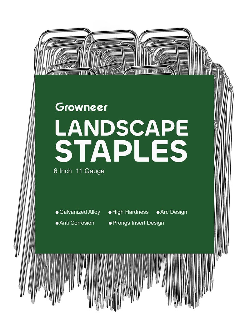 GROWNEER Landscape Staples 100 Packs 6 Inches Heavy Duty 11 Gauge Galvanized Steel Garden Stakes Garden Staples Securing Pegs for Securing Weed Fabric Landscape Fabric Netting Ground Sheets Fences