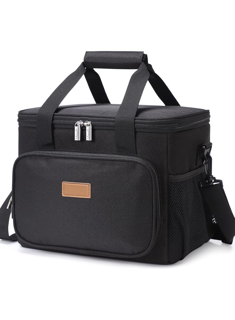 Large Lunch Bag Insulated Lunch Box Soft Cooler Cooling Tote for Adult Men Women, Black 24-Can (15L) - Image 1