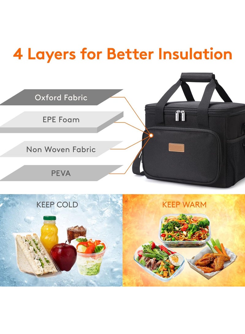 Large Lunch Bag Insulated Lunch Box Soft Cooler Cooling Tote for Adult Men Women, Black 24-Can (15L) - Image 2